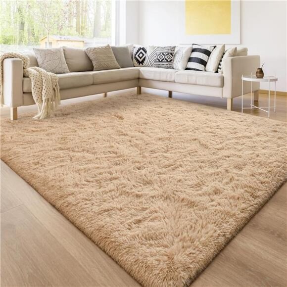 Super Soft Shag AreaRug for Living Room,6x9 ft BeigeRug for Girls Bedroom,Modern - Picture 3 of 7